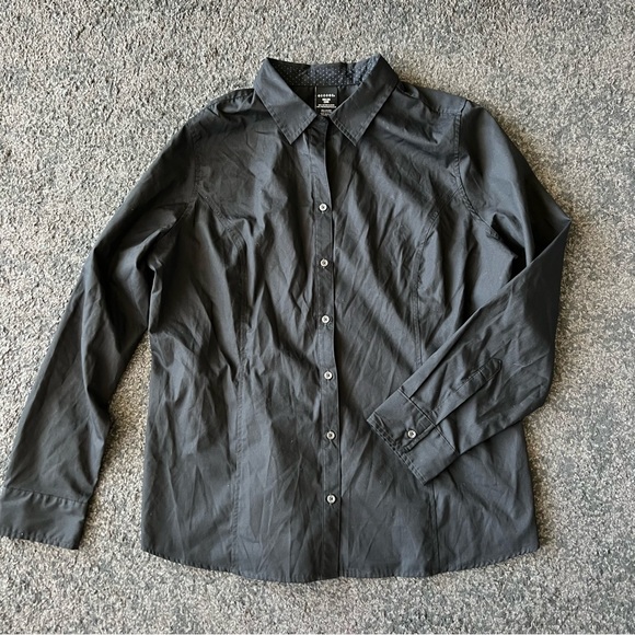 George ladies cotton blend black button down shirt wrinkle resistant - Picture 1 of 4